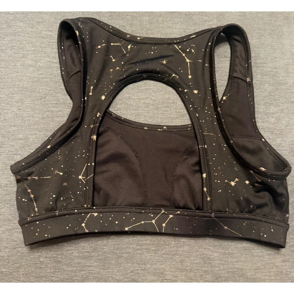 JoyLab‎ Womens Celestial Constellation Print Sports Bra Black Gold Medium